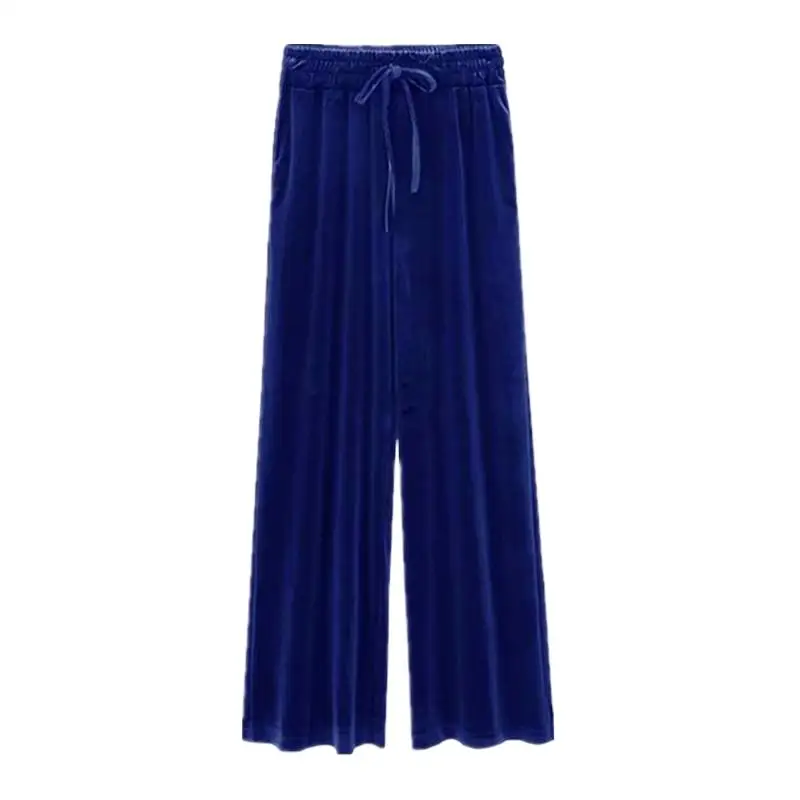 

2024 NEW Winter women velvet long wide leg pants,Autumn solid trousers,black blue gray velour pants bottoms -