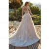 ANGEL Elegant Lace A-line Wedding Dresses Customized Long Sleeves Bride Gowns Applique O-Neck Button Tulle robe de mariée 2