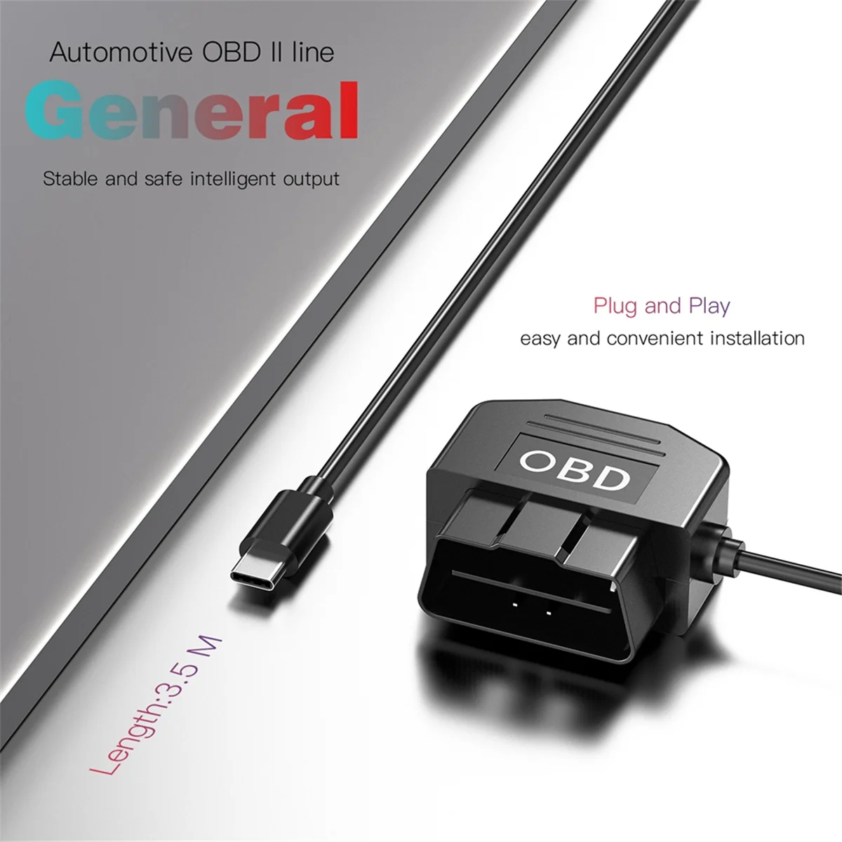 Dash Cam Hardwire Kit Dash Cam OBD Hardwire Kit USB Type C Hardwire Kit OBD Power Cable for Dashcam 12-24V to 5V/3A