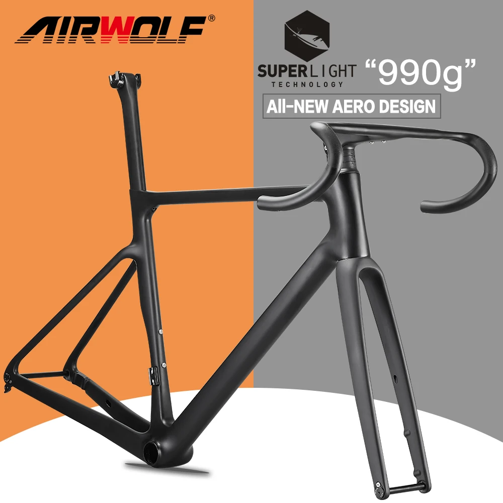 AIRWOLF 2023 Carbon Road Frame Disc Brake 997g Max 700*38C Road Bicycle Frameset Full Internal