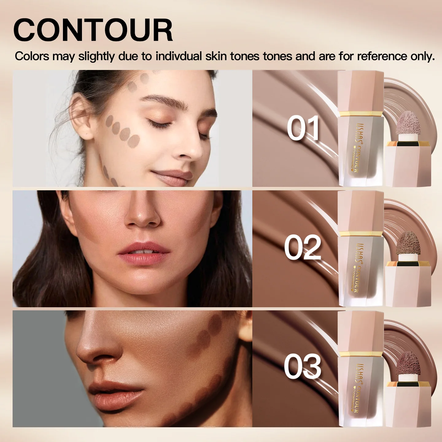 USHAS 3 Color Sponge Head Concealer Long-lasting Moisturizing Foundation Dark Circles Freckles Acne Liquid Concealer Makeup 2