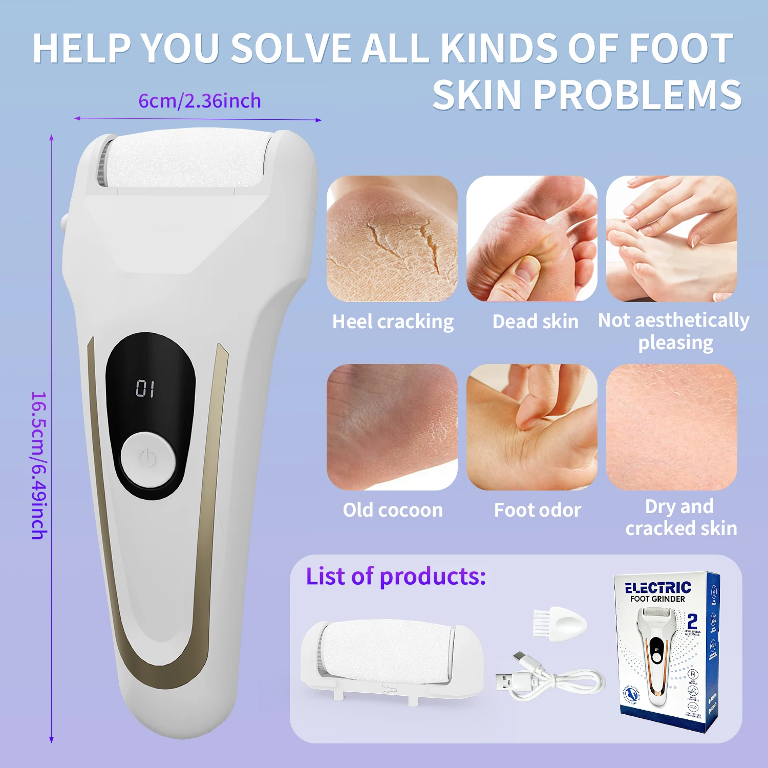 Portable USB Rechargeable Electric Foot Pedicure Tool - Callus Remover Ideal Gift For Girlfriend Mother_voghion.com