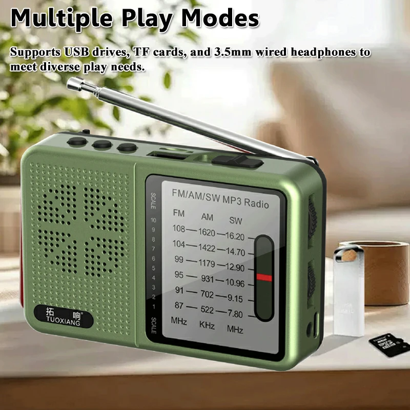 Mini FM AM SW Radio Portable DSP Radios Receiver Built-in Loudspeaker TF  Card U Disk Headset Play Rechargeable Full Band Radio