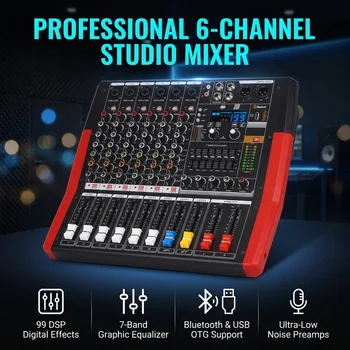 6-Channel with 450W Amplifier Audio Mixer for Performance | Sound Bar with Power Amplifier, 450W Power Output, 7-Stage Equalizer, 99 DSP Effects, Bluetooth & USB Playback 8