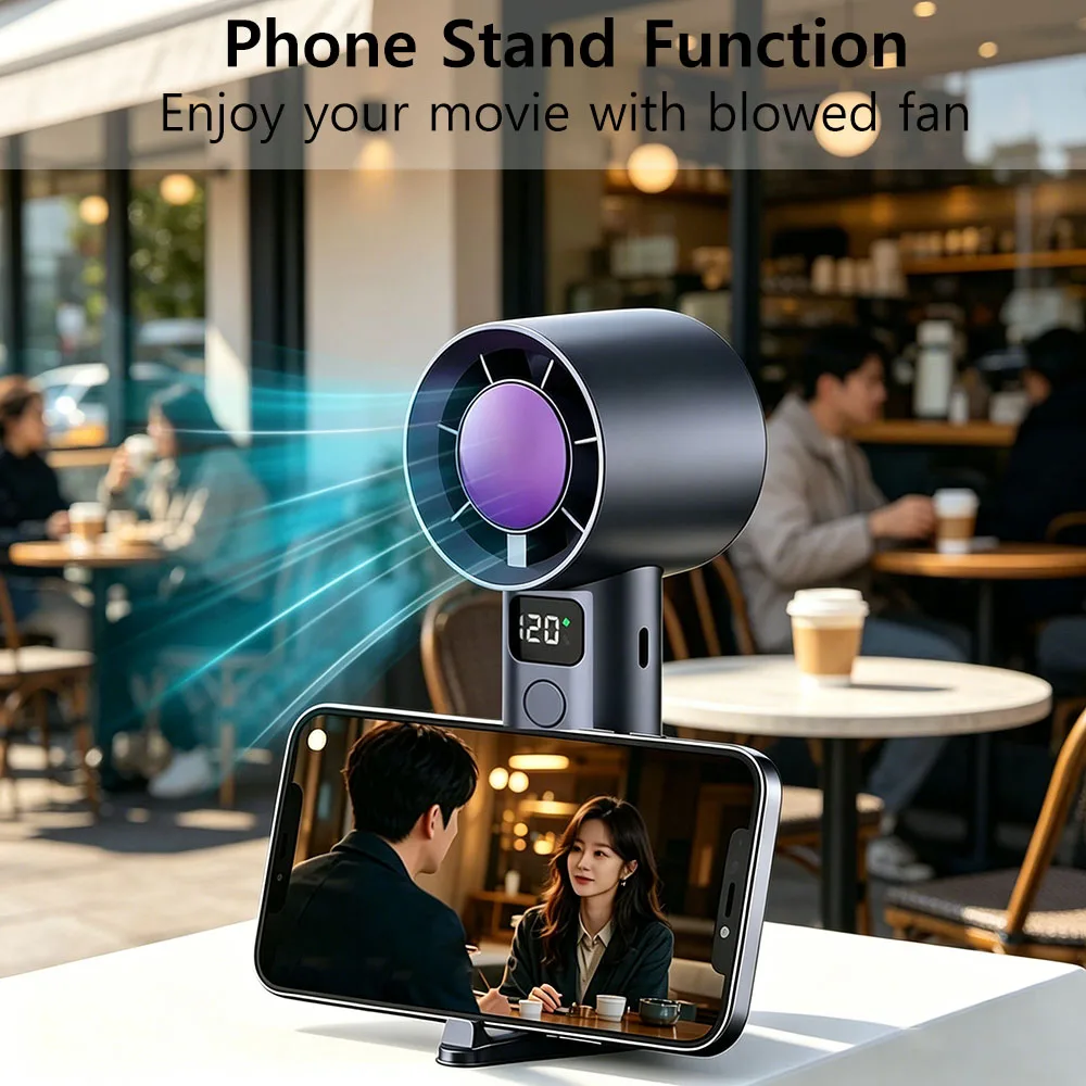 Compact 5-Speed Handheld Fan with Power Display & USB Rechargeable Battery - Lightweight Personal Cooling Fan with Stand
