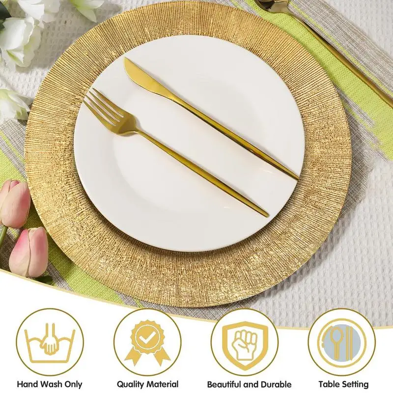 Gold Chargers Plates 13 Inch Golden Charger Plate Decorative Charger Plates 100 Pieces Tableware Dish for Wedding Events