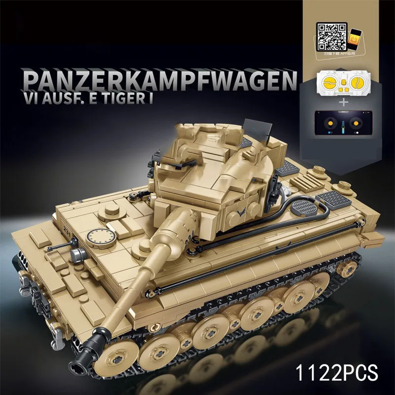 독일 Panzerkampfwagen VI Ausf. E Tiger I 탱크 군용 차량 빌드 블록, WW2 육군 피규어 브릭, 2.4gHZ 리모컨 장난감