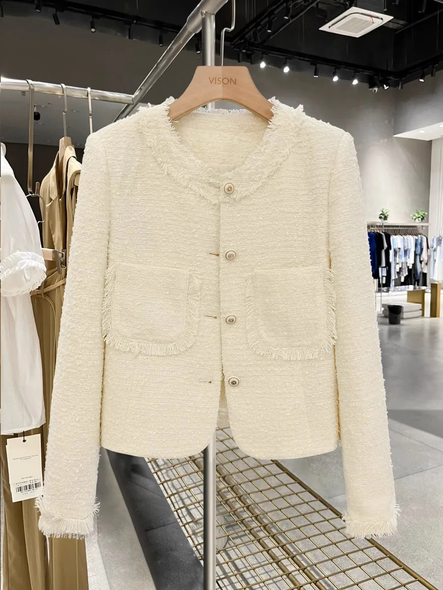 

Autumn and winter women's casual solid round neck long sleeve pocket decorative jacket