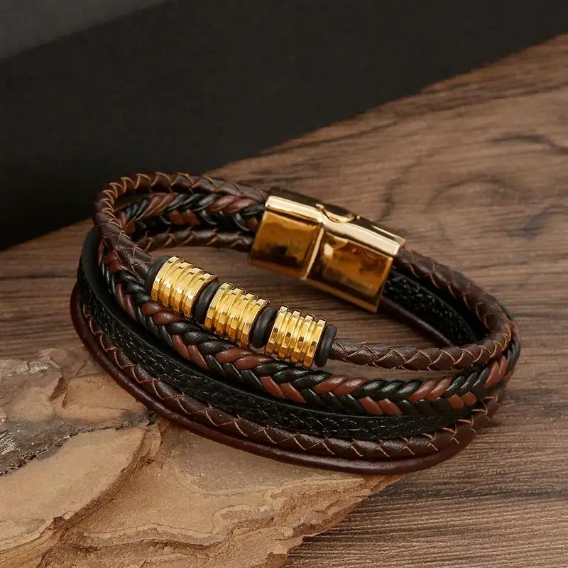Classic Men's Leather Bracelet 19/21/23cm Hand-woven Multilayer Combination Accessory Fashion Man Jewelry leather bracelet