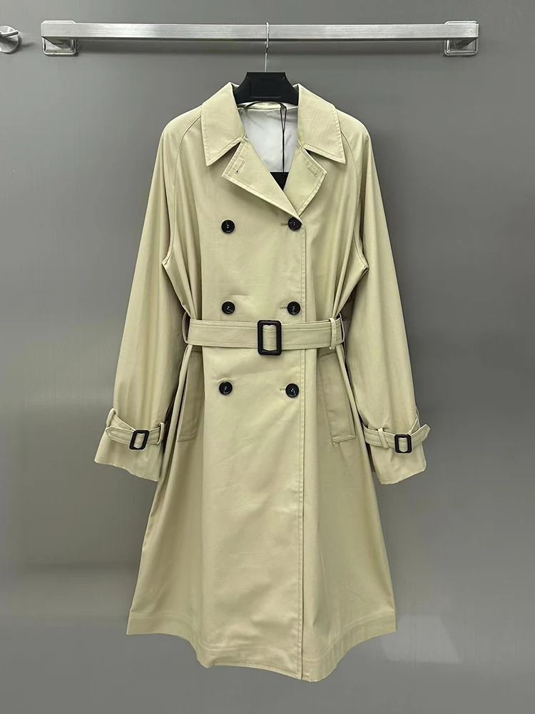 

Винтажный однотонный двубортный свободный Тренч с отложным воротником на бретельках Женская Новая Осенняя модная накидка-пальто все в одном