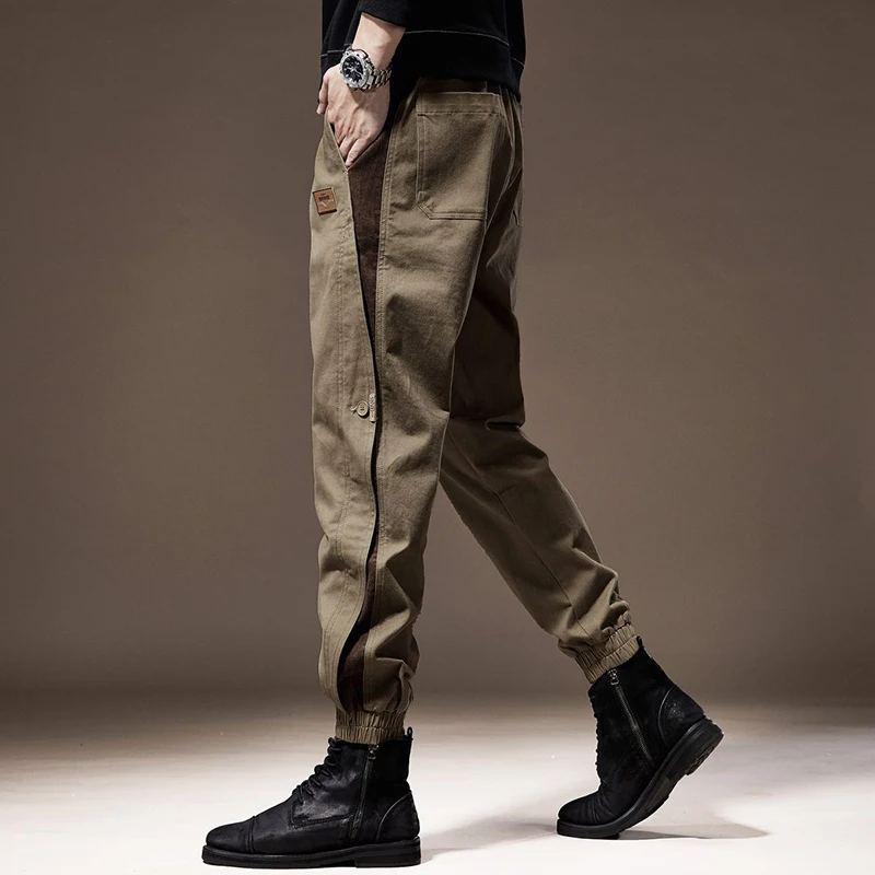 

2024 High-end Autumn New Patchwork Casual Cargo Pants Men's Loose Straight-leg Fashion Brand Leg-binding Large-size Pants Men