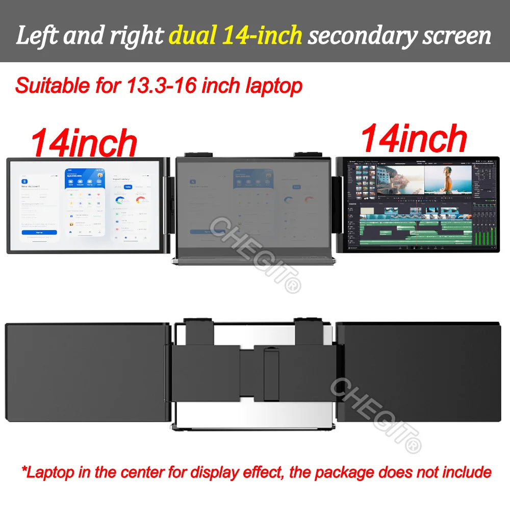 شاشة محمولة مزدوجة مقاس 14 بوصة، شاشة عرض FHD IPS...
