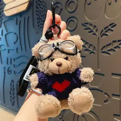 Plush Brown Bear Bag Accessory - Cute Cartoon Ornament (7 borwn navy)