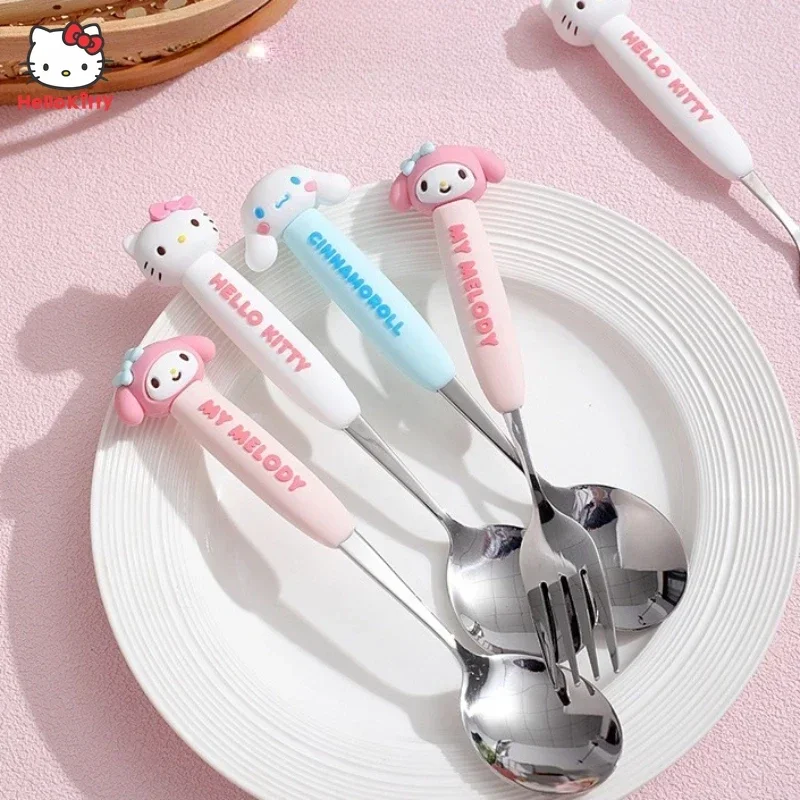 

Kawaii Sanrio Hello Kitty Student Children Tableware Anime Cinnamoroll My Melody Portable Chopsticks Spoon Fork Set Cutlery Box