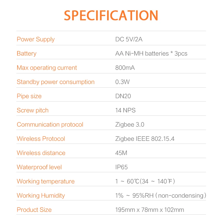 Smart Zigbee Water Valve and Automatic Shutoff Water Flow Rate Built in Recharge