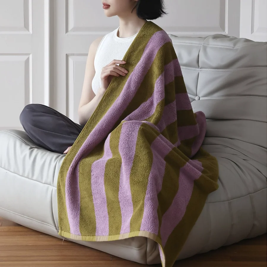 Towel ,Wide Striped Cotton ,Bath Towel, Absorbent Face Towel, Chalk-Stripes Gym Sports Shower Robe for Spa beath Home