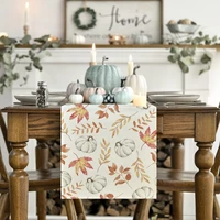 Fall Orange Pumpkins Maple Leaves Linen Table Runner Seasonal Autumn Thanksgiving Home Party Decor Kitchen Dining Table Decor 2