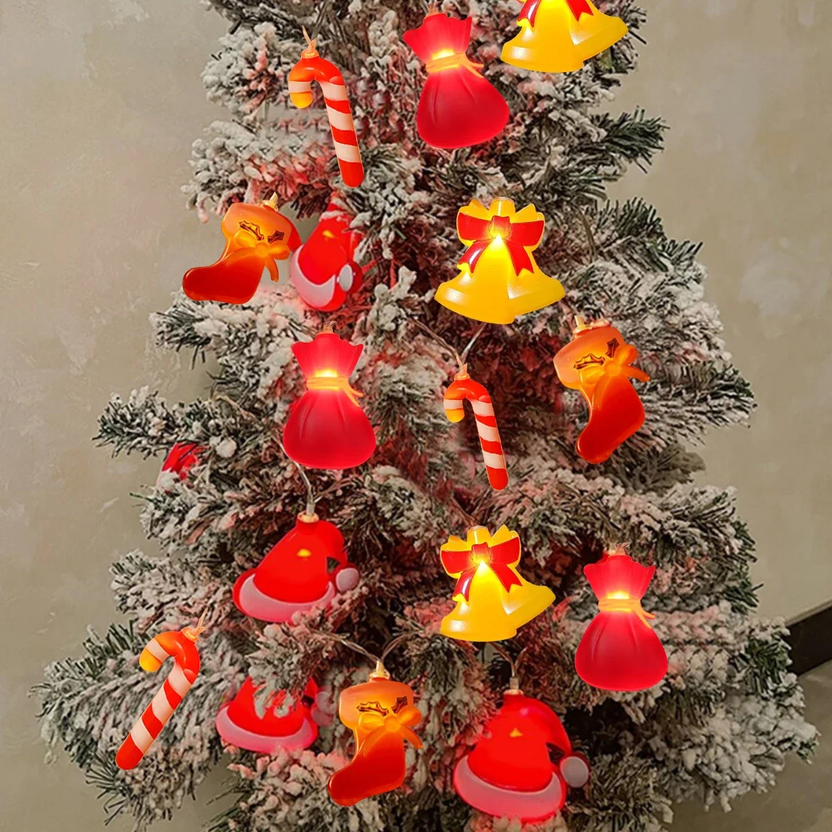Christmas Fairy String Lights Xmas String Lights with Candy Cane Hat Socks Wallet Bell Battery-operated Christmas Decoration