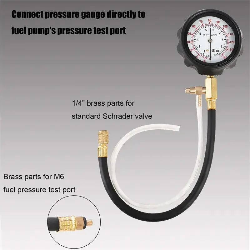 Fuel Pressure Tester Gauge Kit 140PSI Automotive Engine Injector Pump Test Motorcycle Gasoline Gas Injection Manometer Tool Set 4