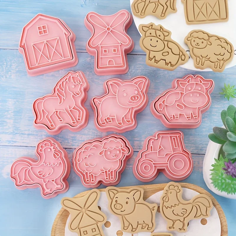 Cookie Cutter 8Pcs/Set Farm Animal Biscuit Mold Windmill Cow Pig Horse Chicken And Sheep Cookie Cutting Mold Sugar Flipping Baking And Pressing