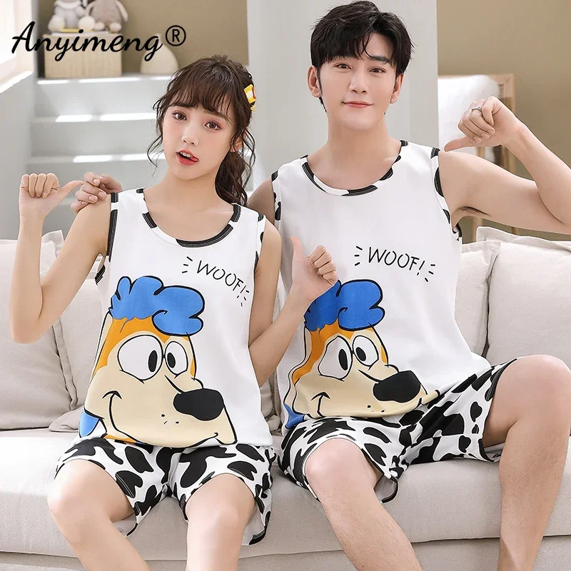 Couple Sleeveless Fashion Pajama Sets Cartoon Duck Printing Kawaii Sleepwear Young Men and Women's Homewear Student's Pijamas