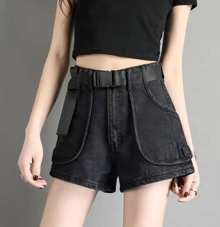 Punk Womens Denim Shorts Cargo Black Biker Short Pants For Women To Wear With Waist Pocket Outdoor Offer High Quality Hot Jeans