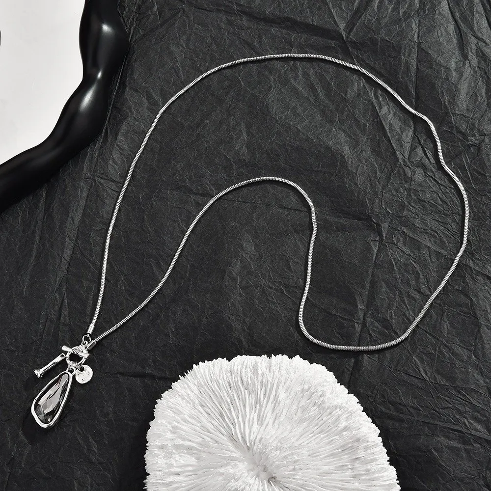 New Geometric Type Long Necklace Simple Style Personalized Charm Sweater Chain Crystal Pendant Necklace Women Accessories