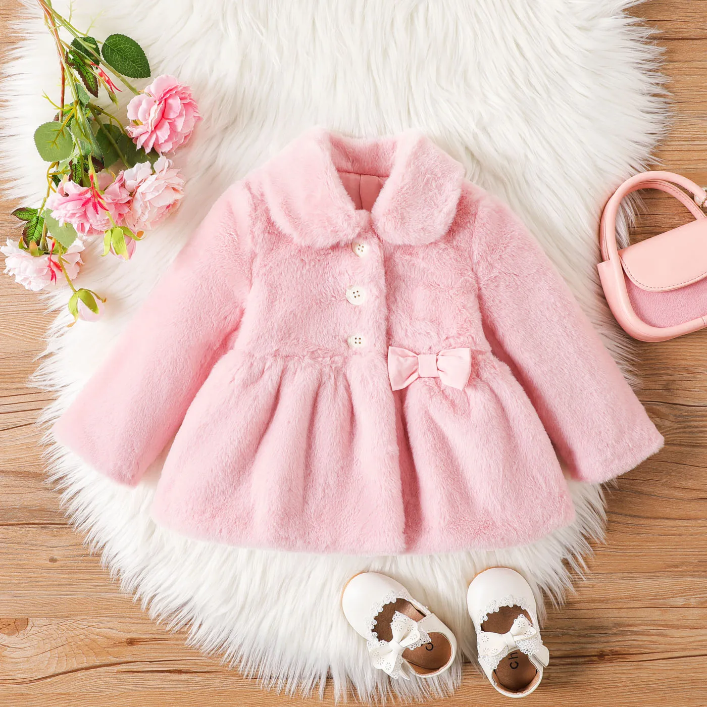

PatPat Baby Girl Sweet Solid Color Lapel Long Sleeve Jacket