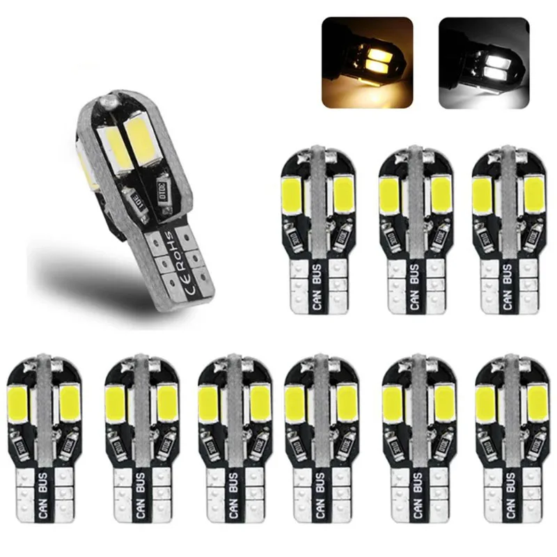 

10PCS Car Interior Bulb W5W T10 LED 5630 8SMD Canbus Error Free 12V 194 168 Map Dome Lights Parking Light Auto Signal Lamp