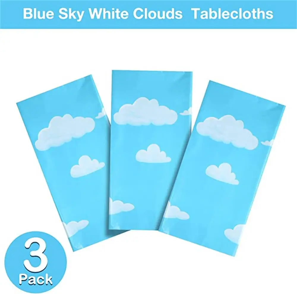 Blue Sky White Clouds Party Supplies Tablecloth for Kids Disposable Table Cover Favor Cartoon Story Birthday Festival Decoration