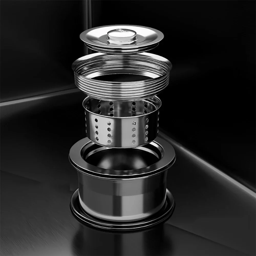 304 Stainless Steel Kitchen Sink Farmhouse Above Counter Undermounter Black Single Bowel Wash Basin With Gourmet Faucet Drainage