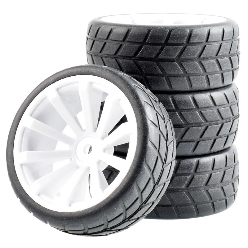 

4Pcs RC Remote Control Car Wheel Rim and Tire Touring Tires Flat Run Tire For 1/10 Scale Models Room Rally Cars Traxxas HSP
