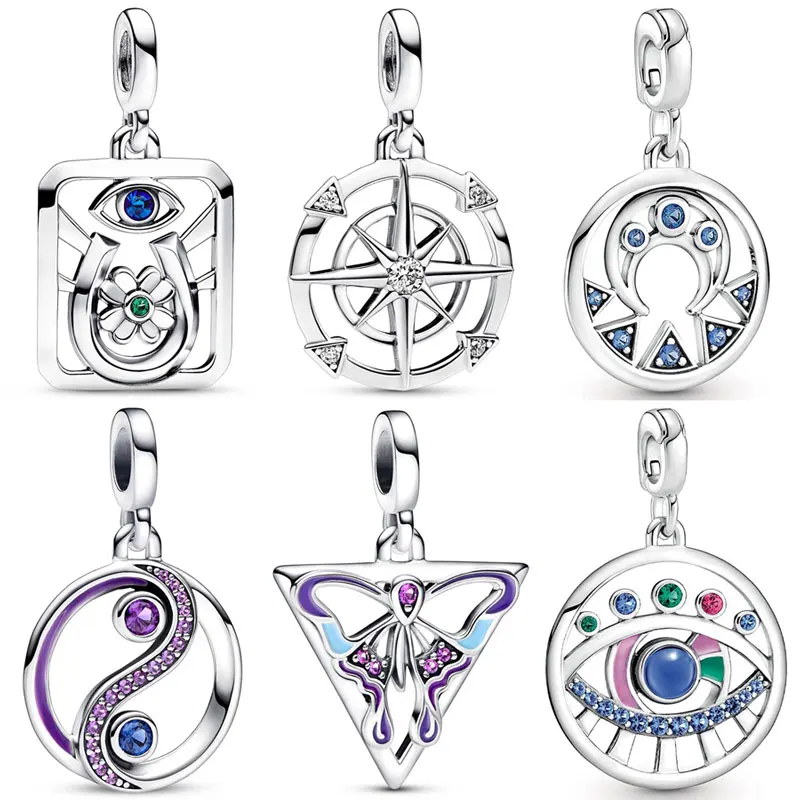 

DIY Me Charm My Tarot Card Compass Eye Yin & Yang Medallion Pendant 925 Sterling Silver Bead Fit Europe Bracelet DIY Jewelry