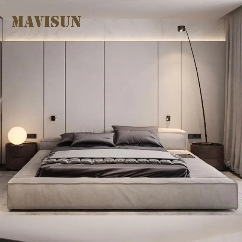 Minimalist Design Fabric Double Bed 1.5m Japanese Style Removable And