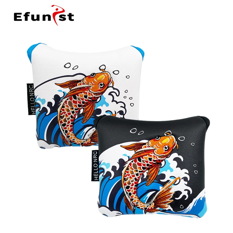 Golf Square Putter Cover Golf Club Protector Stylish Koi Style Magnetic Opening And Closing PU Leather Golf Accessories