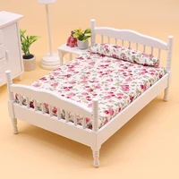 Maison de poupée Miniature avec lit Double, modèle de chambre à coucher européenne, accessoires de meubles de scène pour maison de poupée, jouets pour enfants, cadeau 1:12 3