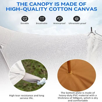 Portable Canvas Yurt Tent with Stove Jack,Large Family Camping Tent with Mesh Zippers Windows,Breathable Waterproof Bell Tent 2