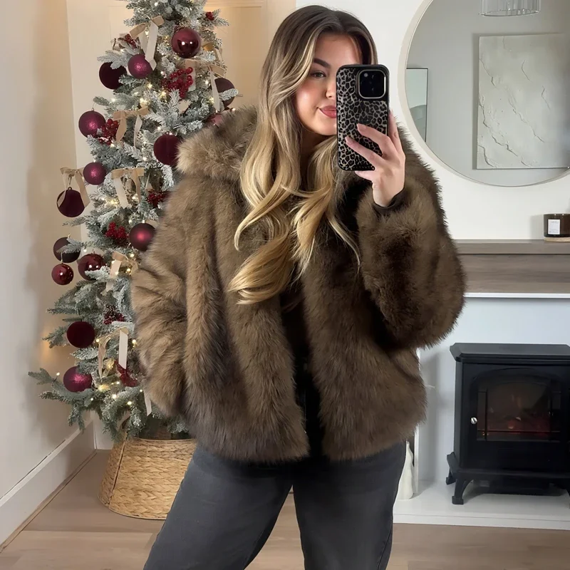 MUJER Faux Fur Hairy Coat Woman Warm Winter Fluffy Coat Women New Plush Jackets for Women Outerwears Luxury Women's Teddy Coats - 2