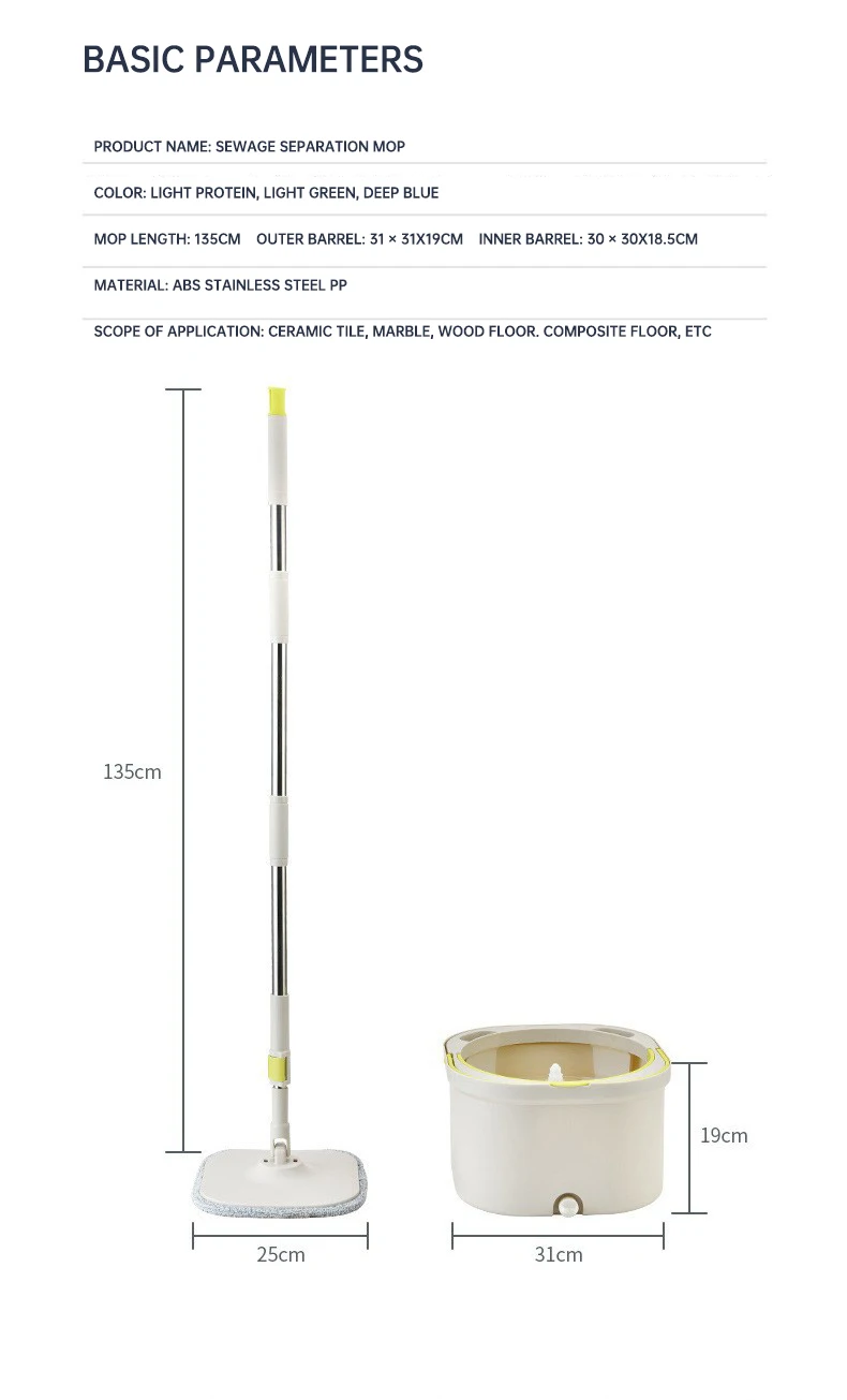 Mop Floor Clean Mop Household Hand-Free Rotary Mop Cleaning Hand Pressure Water-Absorbing Wet And Dry Dual-Use Flat Top Mop Set