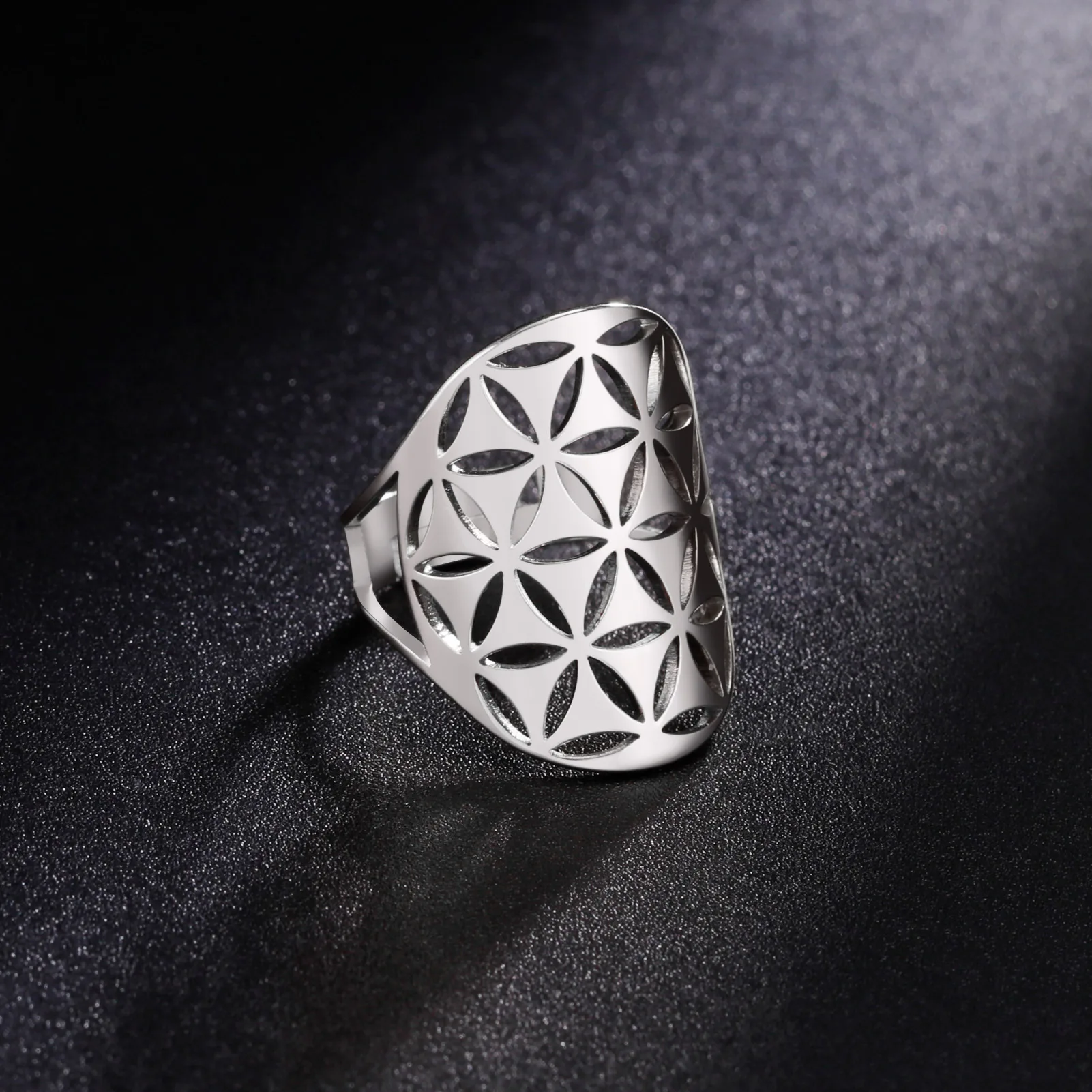 Flower Of Life Ring Adjustable Stainless Steel Sacred Geometry_voghion.com