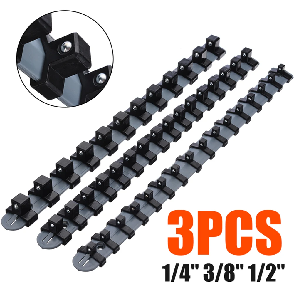 

3pcs Socket Organizer Tray 340 mm Socket Holder 1/4" 3/8" 1/2" Socket Wrench Organizer 2022 New 1set Home Tool Storage Supplies