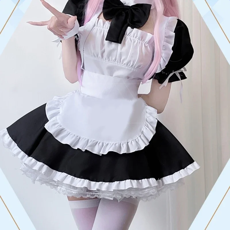 Lolita Cosplay Costumes 7Pcs/Set French Maid Costume Accessories Gothic Black White Dress Skirt Lace Bowknot Apron Hairband Costume for Women lolita cosplay costumes