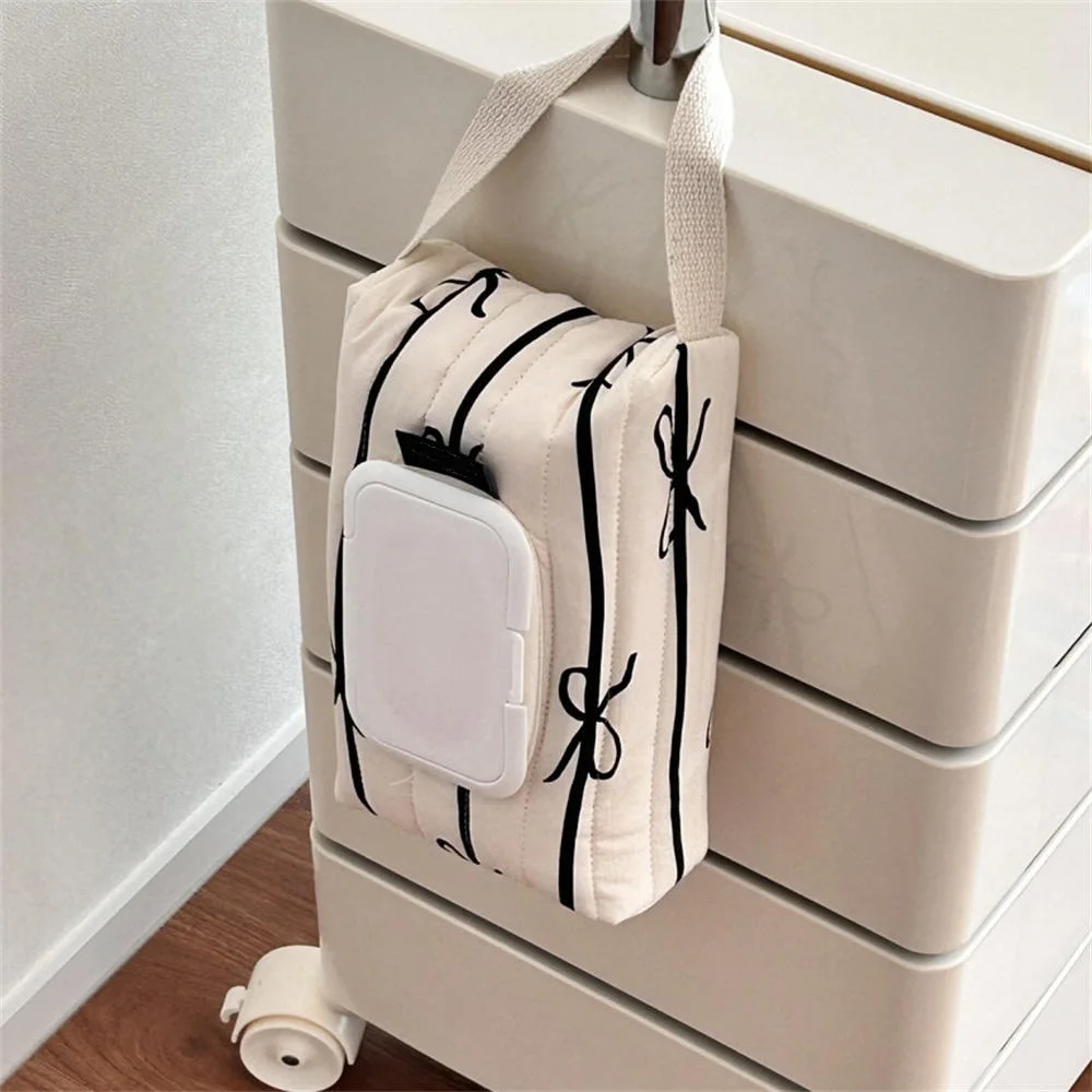 Bow Print Flip Cover Tissue Box Wet Wipes Case Car Hanging Bag Portable Paper Holder Removable Napkin Storage Case Home Decor 3