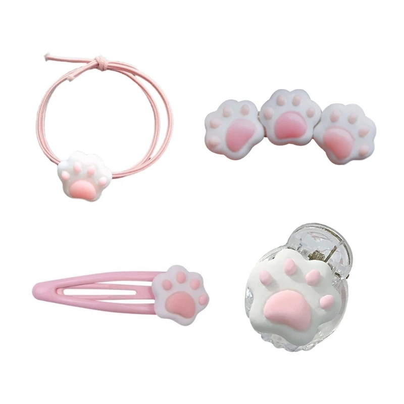 Cartoon Cat Paw Shape Hair Clip and Hair Rope Spring Summer Hair Rope for Woman Teens Taking Photo Non-slip Supplies large capacity cartoon pencil case creative double layer pu waterproof stationery box student school supplies