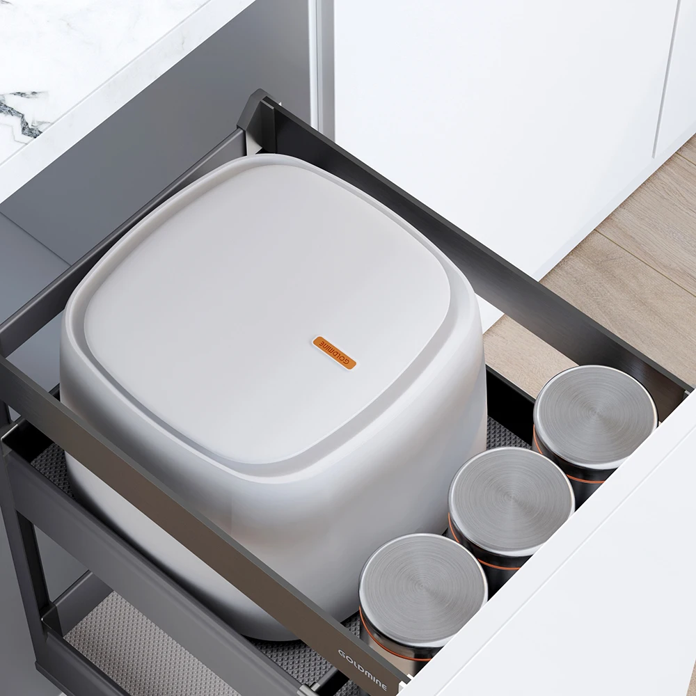 Goldmine Kitchen Storage Baskets Aluminum Alloy Grain Pull Out Drawers Basket Kitchen Cabinet Fittings