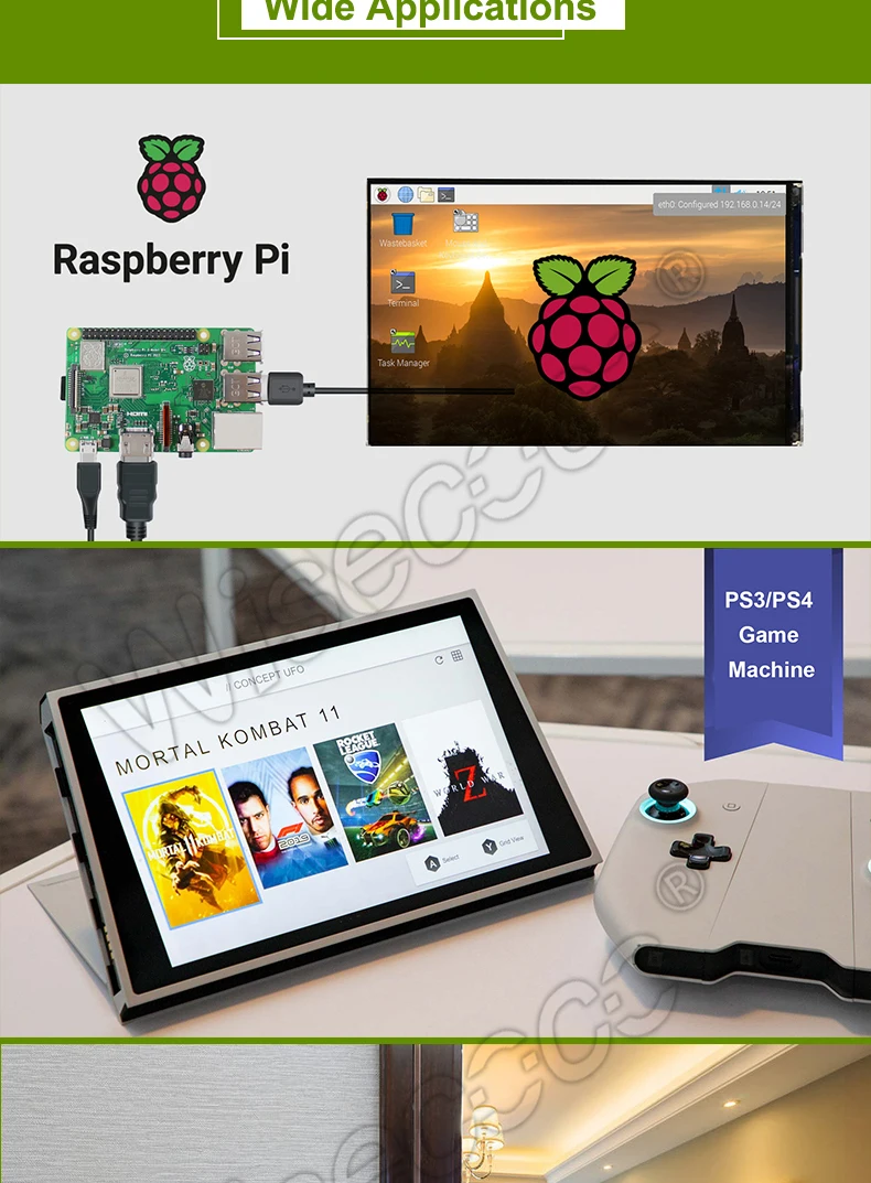 wisecoco polegada ips display tft lcd raspberry pi suporte caixa de tv consola de jogos canera mipi placa controlador