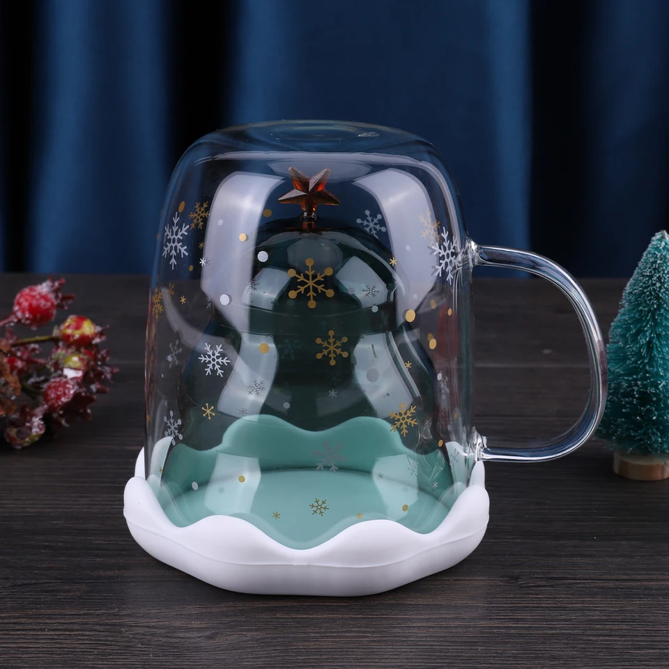 Christmas Tree Glass Mug with Handle and Lid
