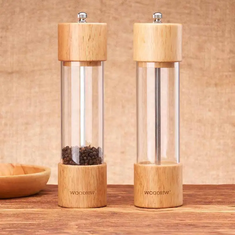 6 inch Wood Acrylic Spice Pepper Mill with Strong Adjustable Ceramic Grinder Home Kitchen Tools For Cooking