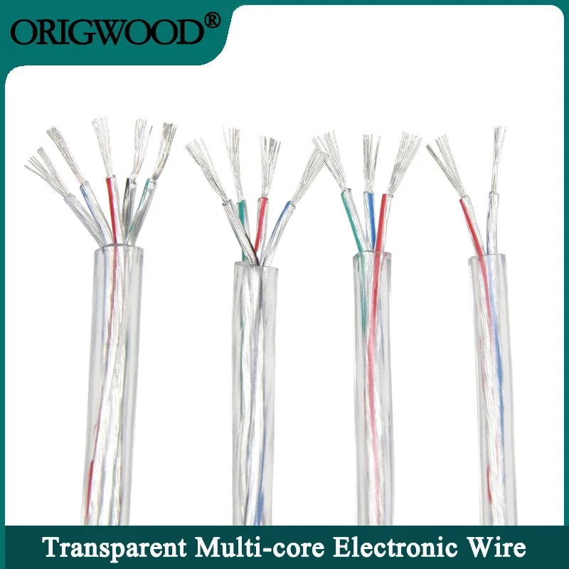 

1/2/5m Transparent Power Cord 28/26/24/22/20/18/16AWG PVC Insulation Tinned Copper Cable 2 3 4 5 Cores LED Light Electronic Wire