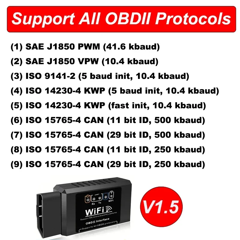 Popular ELM327 WiFi OBD2 Code Reader Scanner V1.5 Car Diagnostic Tools Car Fault Detector For Android/IOS/PC 5